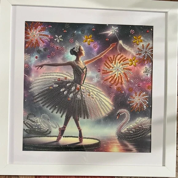 Elegant Ballerina Art Print with Swans, 12*12”